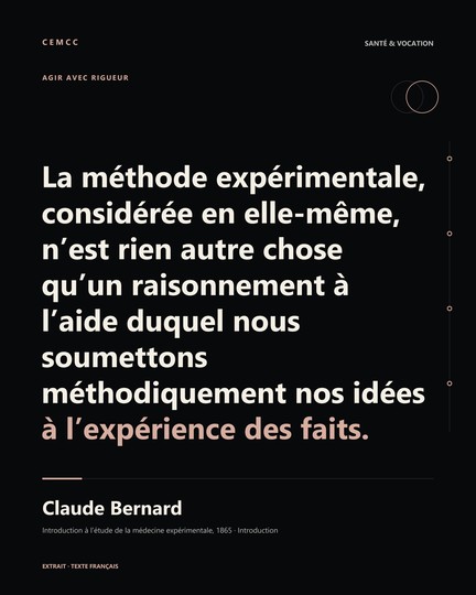 La méthode expérimentale, considérée en elle-même, n’est rien autre chose qu’un raisonnement à l’aide duquel nous soumettons méthodiquement nos idées à l’expérience des faits. — Claude Bernard