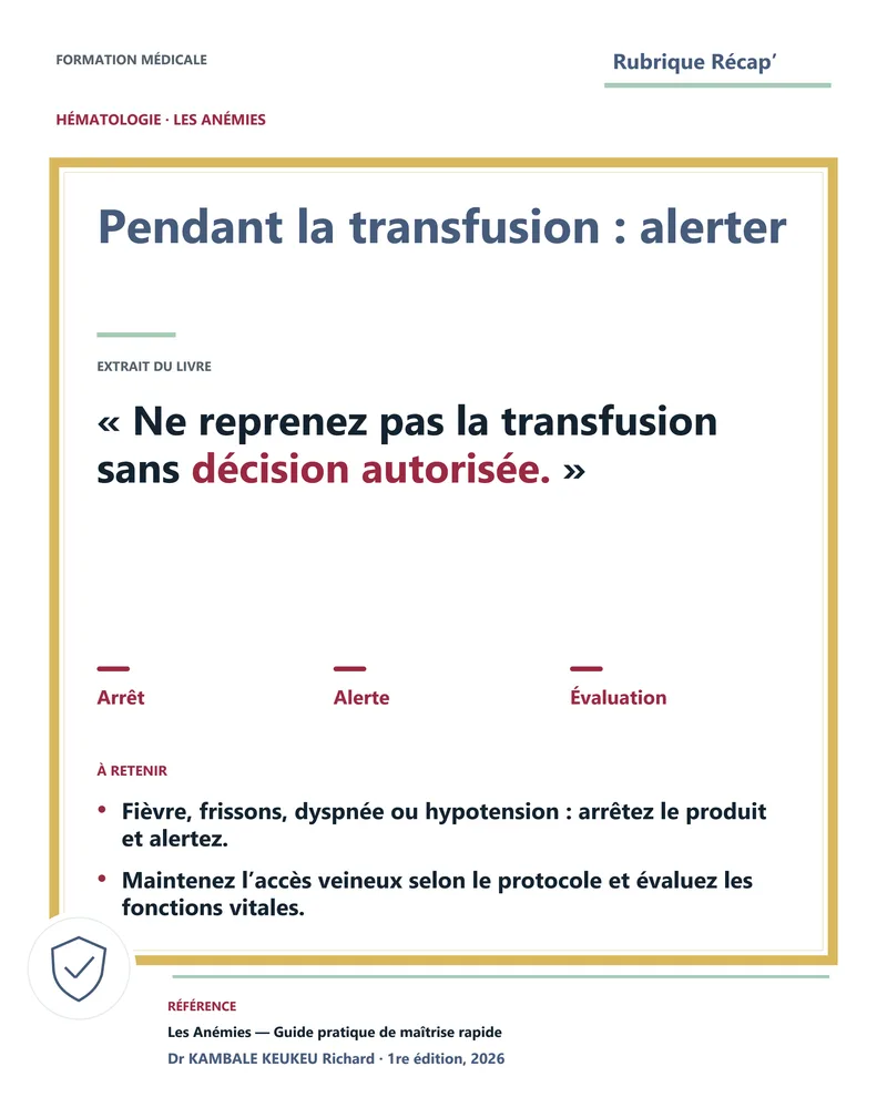 Pendant la transfusion : alerter
