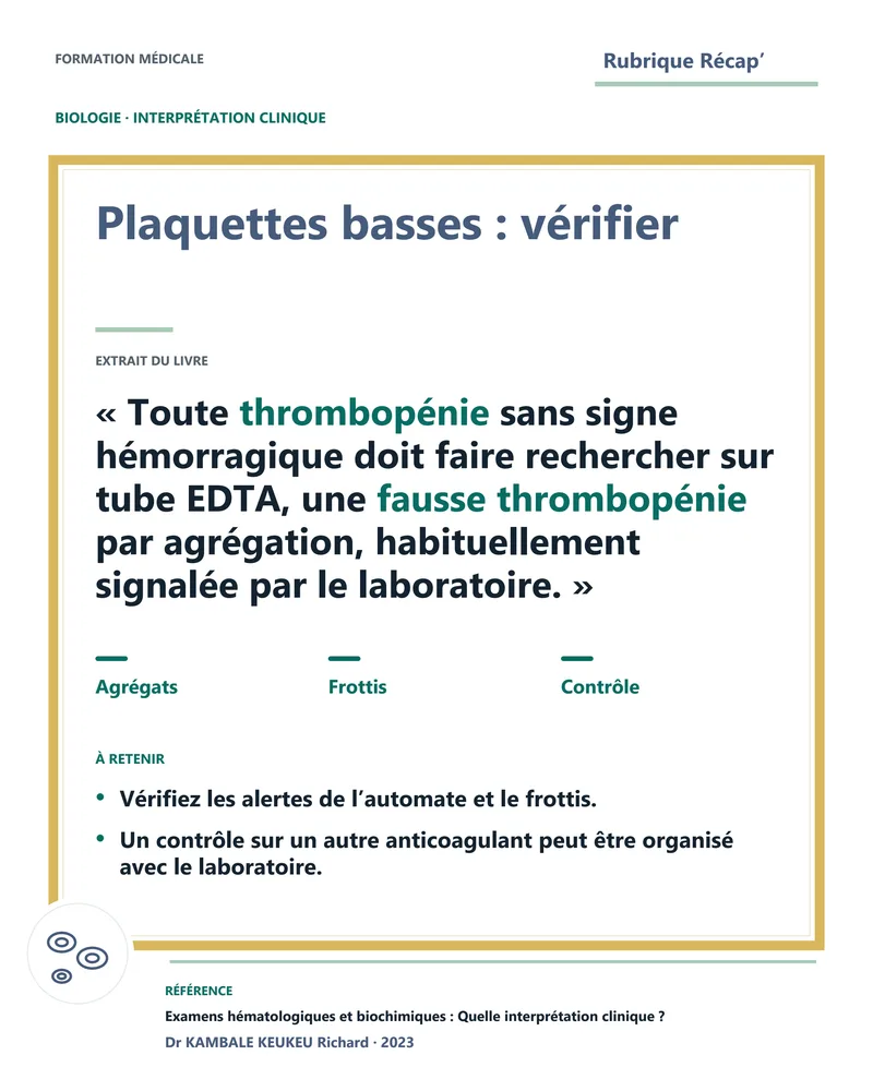 Plaquettes basses : vérifier